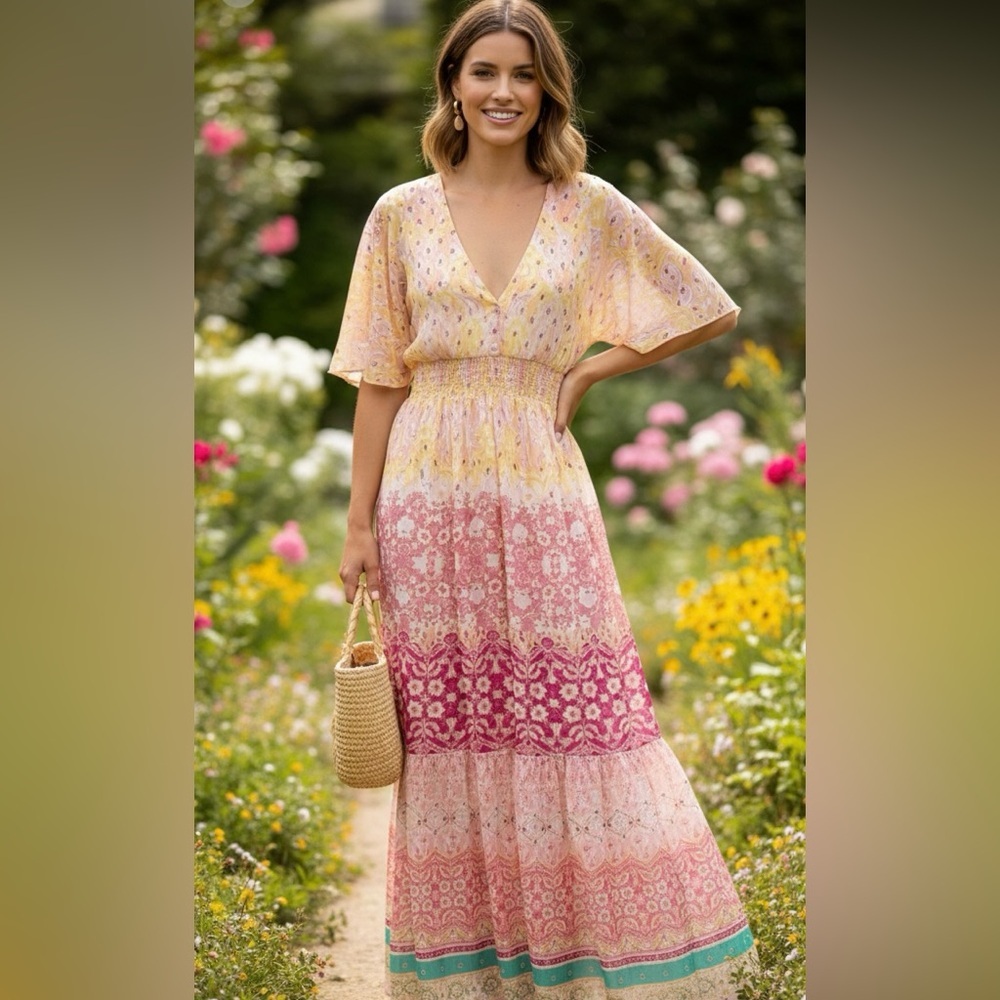 NWT House of Harlow 1960 Floral Metallic Maxi Dress